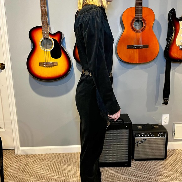Black Velour Western Style Jumpsuit - Picture 4 of 12